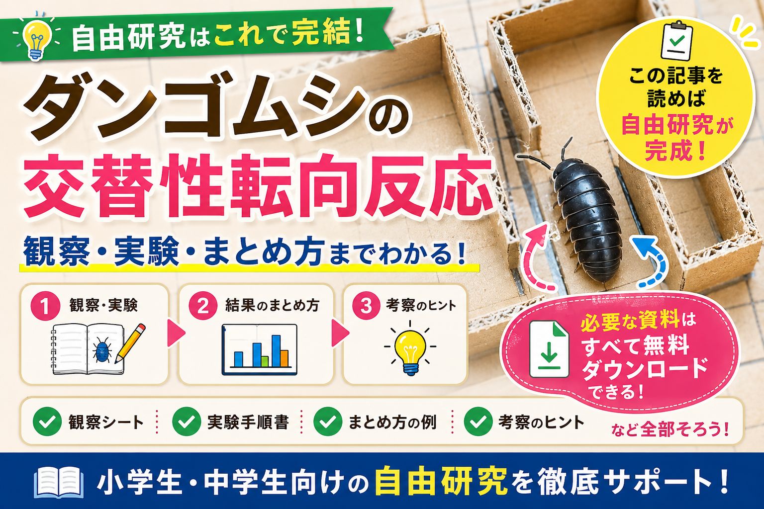 【自由研究はコレで決まり！】ダンゴムシが“交互に曲がる”ふしぎ！交替性転向反応を調べよう 必要な記録シートも配布！