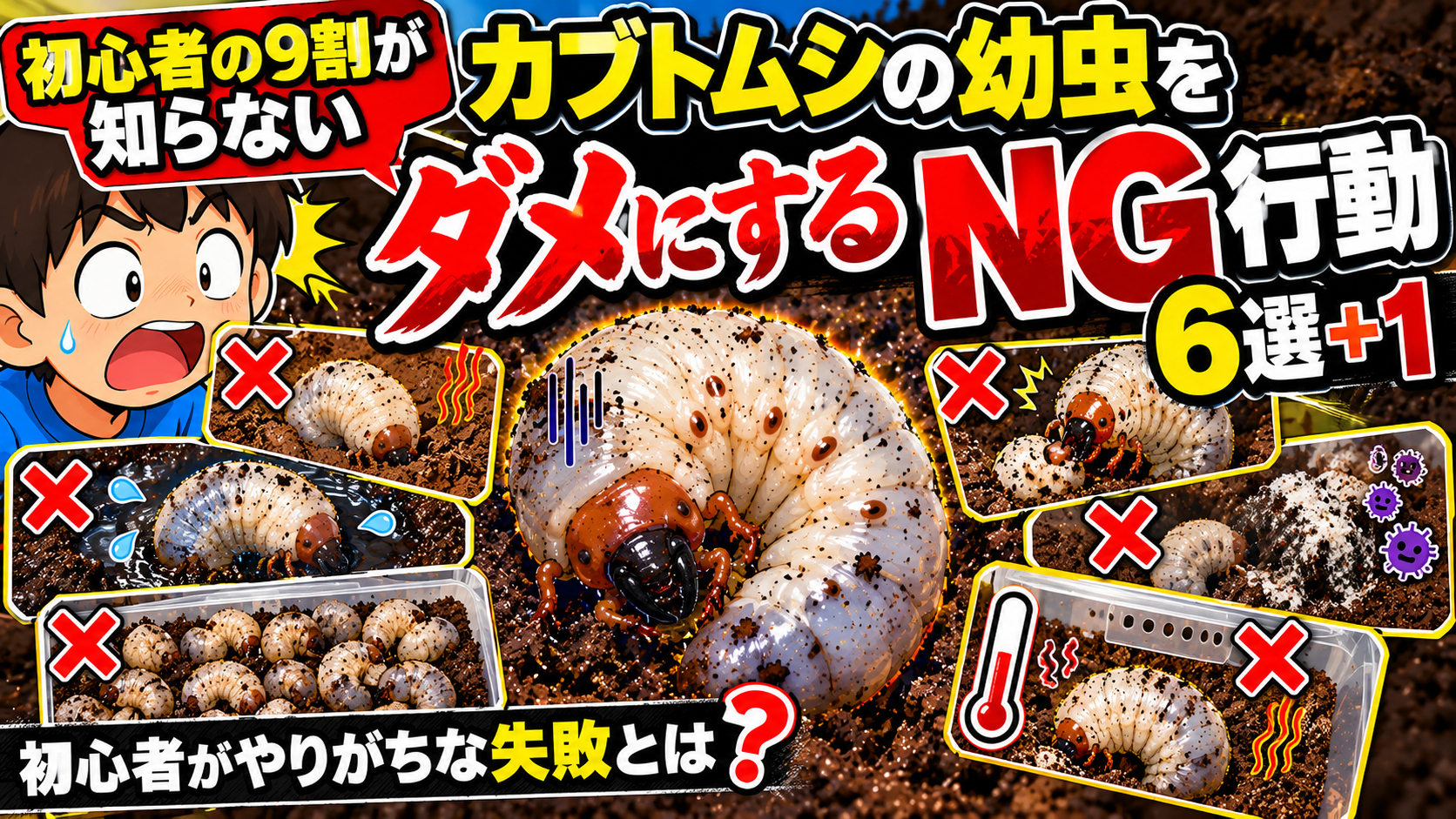 【初心者の9割が知らない】カブトムシの幼虫をダメにするNG行動6選＋1｜初心者がやりがちな失敗とは？